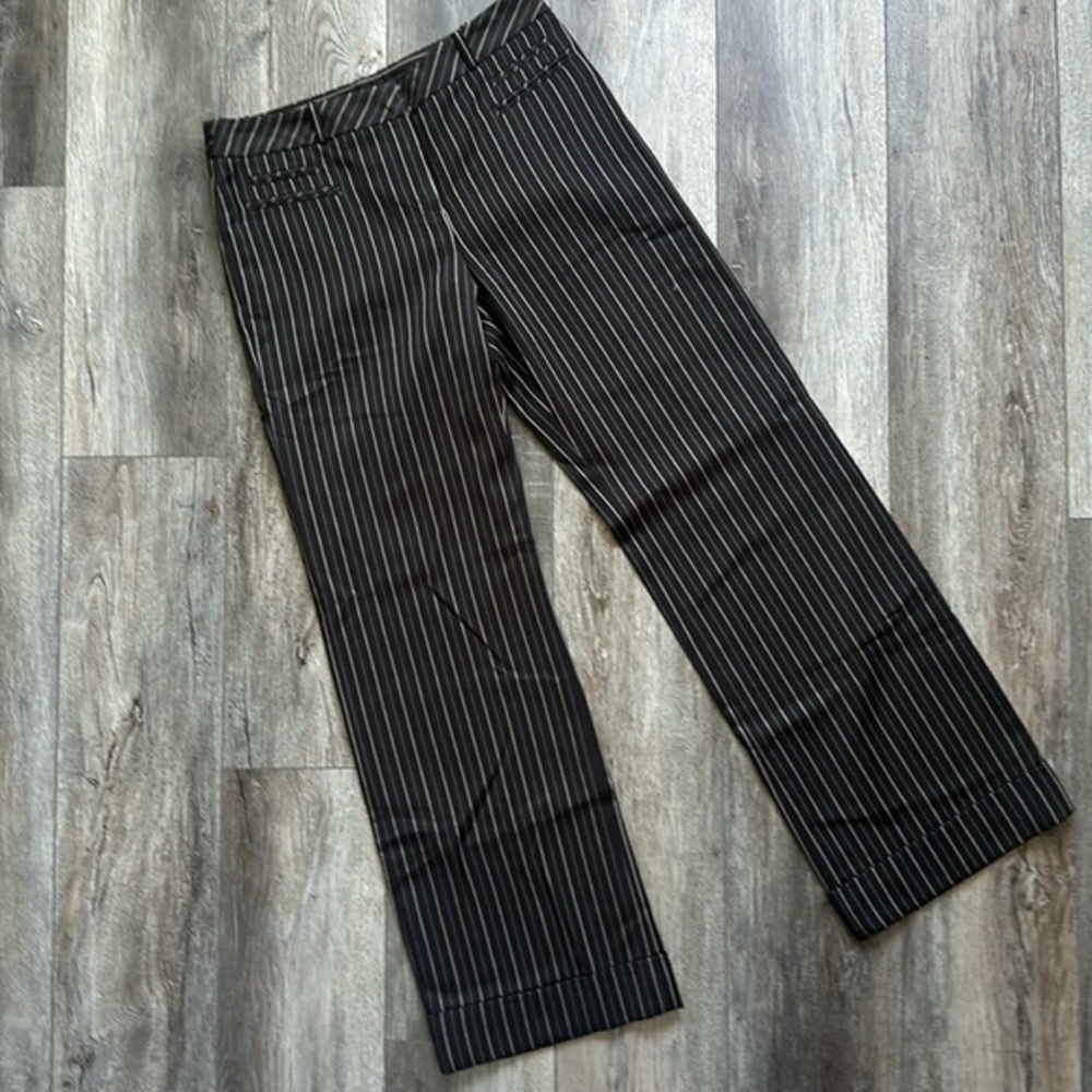 LOFT Black Pinstripe Wide-Leg Trousers